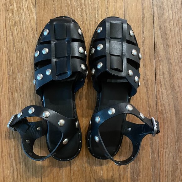SERA FISHERMAN SANDAL - Black Calf with Studs - Picture 2 of 4